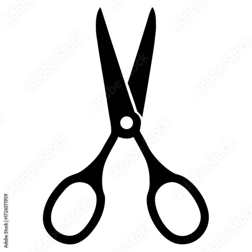 Black silhouette of open scissors isolated on a clean white background isolated on white background