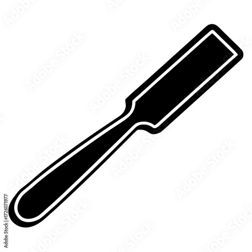 Black silhouette of a straight razor blade with a handle isolated on white background