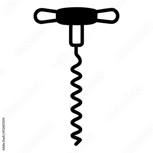 Black silhouette of a classic t shaped corkscrew for opening wine bottles isolated on white background
