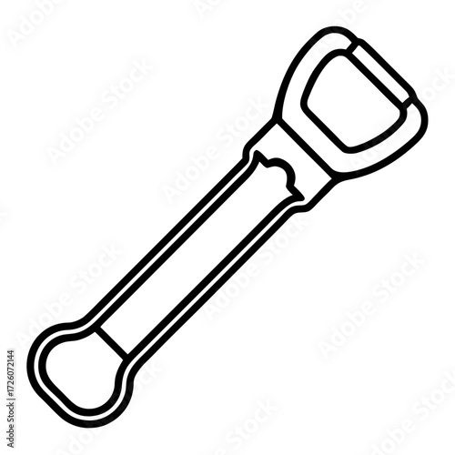 Simple outline silhouette of a bottle opener tool isolated on white background