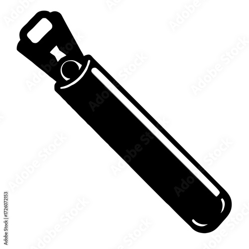 Black silhouette of a bottle opener tool with a handle and a cap opener isolated on white background