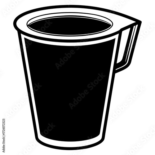 Simple black silhouette of a creamer cup with a handle isolated on white background