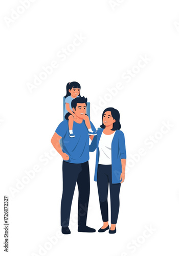 Happy Family in City Skyline Flat Vector Illustration