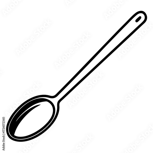 Simple black silhouette of a spoon with a long handle isolated on white background