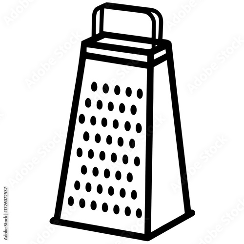 Black and white silhouette of a four sided box grater kitchen tool isolated on white background