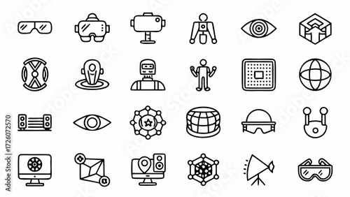 Virtual reality augmented reality vr ar metaverse technology futuristic digital icons creatd and generated with generative ai on transparent background