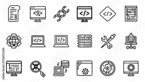 Development programming coding software engineering database web server icons vector creatd and generated with generative ai on transparent background