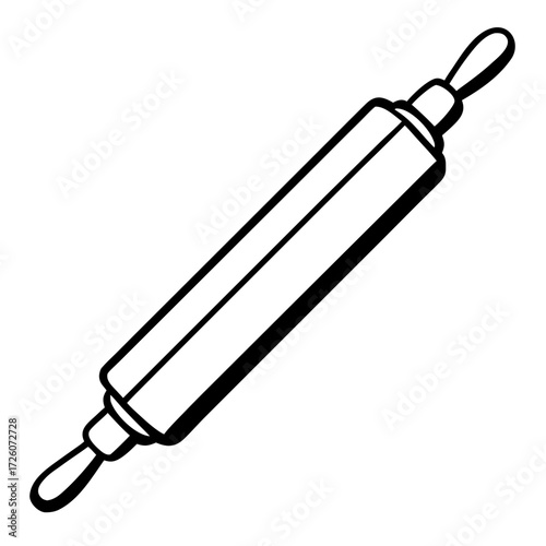A simple black and white silhouette of a rolling pin for baking dough isolated on white background