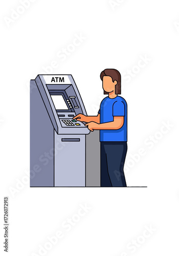Flat Vector Illustration of Person Using an Atm Machine