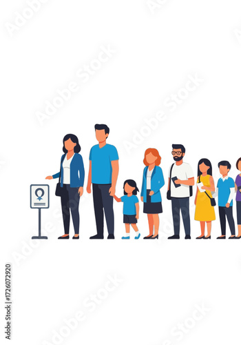 Flat Vector Illustration of Diverse People Waiting in Line