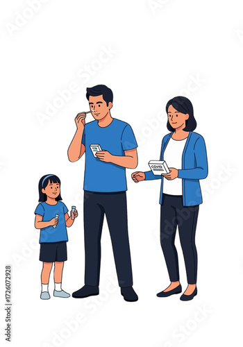Family Doing Covid19 Rapid Nasal Swab Test