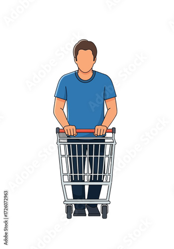 Flat Vector Illustration of Man With Shopping Cart