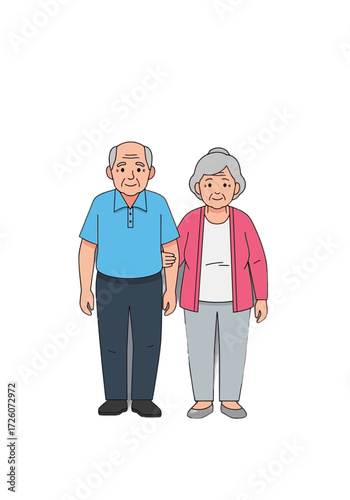 Happy Flat Vector Illustration of an Elderly Couple