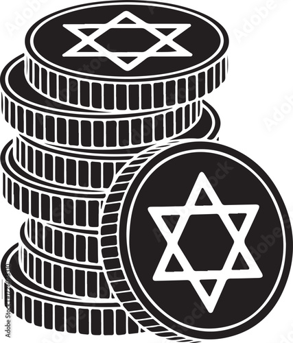 Stack of hanukkah gelt coins with star of david symbol