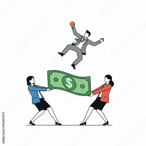 Stylized flat illustration of two women facing financial struggle