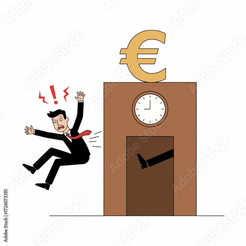 Businessman ejected from building flat illustration