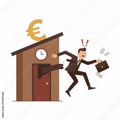 Businessman ejected from building flat illustration