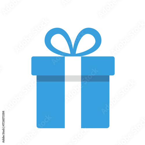 A blue gift box adorned with a white ribbon and a bow stands against a white background