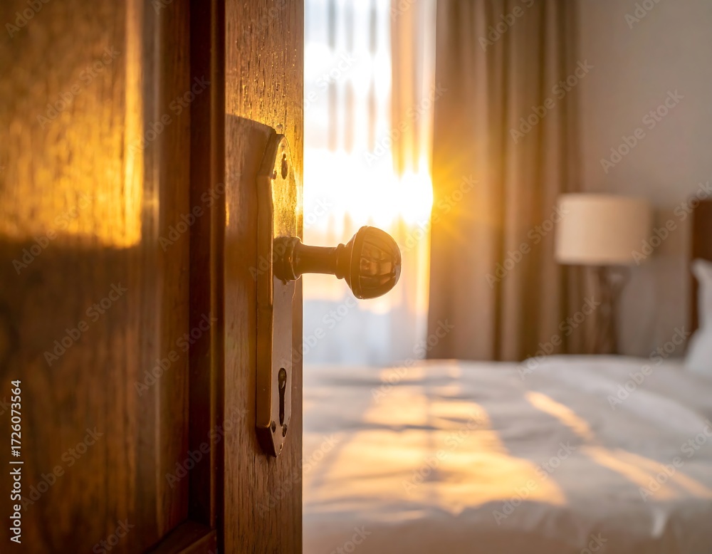 Obraz premium Sunlit bedroom door