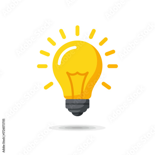 A yellow light bulb emanates rays symbolizing idea or innovation