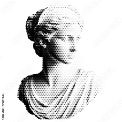 Roman vintage y2k stipple art, greek halftone  brutalist retro vector png with transparent background, statue 2000s aesthetic photocopy effect tattoo