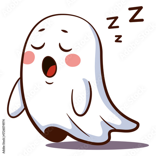 A sleepy, cute cartoon ghost