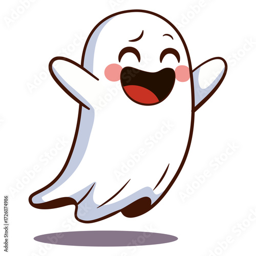 A happy, cute cartoon ghost
