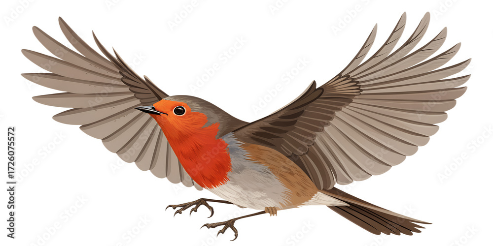 Obraz premium European Robin PNG – Realistic Flying Pose on Transparent Background