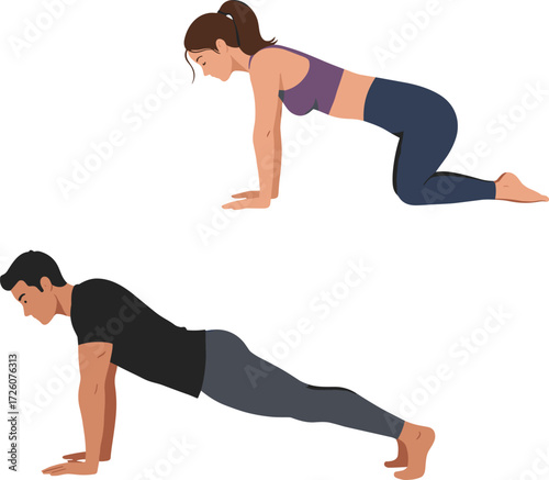 Push-up exercise variations, fitness training, body strength workout, beginner and advanced positions, home gym routine, healthy lifestyle, core muscle activation