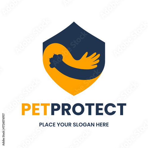Pet protection logo showing a hand shielding a bird inside a hexagon. Suitable for pet ,veterinary clinics, animal shelters, and welfare organizations.