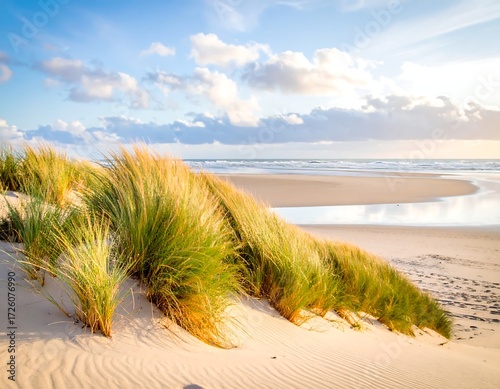 Fototapeta Naklejka Na Ścianę i Meble -  Serene coastal dune landscape at sunset (1)