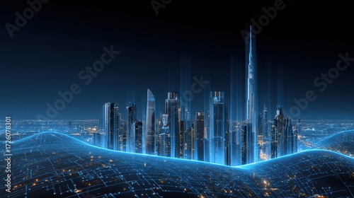 Digital Cityscape: High-Tech Futuristic City Skyline