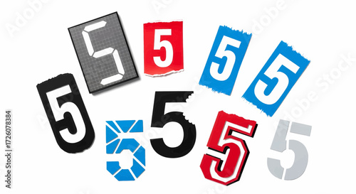 Diverse collection of the number five vector illustration set