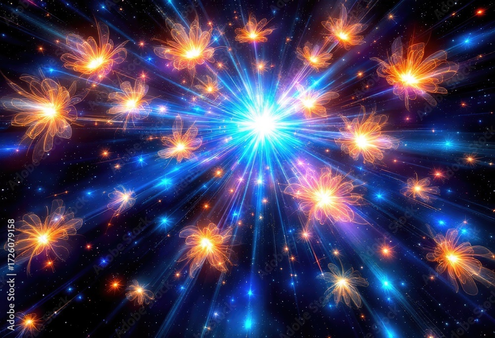 Naklejka premium Radiant flower bursts in a cosmic explosion
