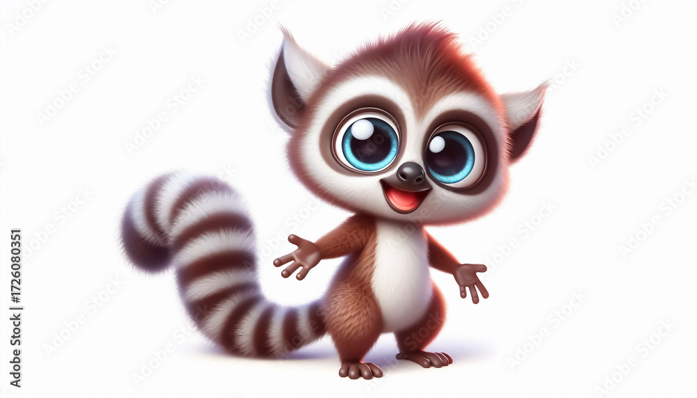 Obraz premium Funny cartoon of a lemur on white background