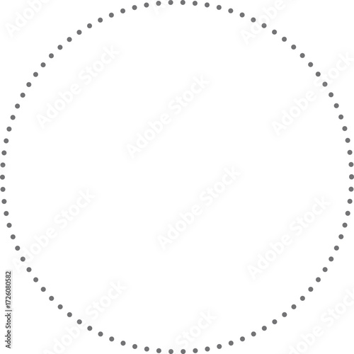 均等に配置された小さな灰色のドットが、完璧な円の輪郭を描いています。
点描画のような表現を持つ、サークルフレーム。正円.

