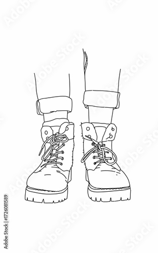 Outline drawing of a pair of hiking boots. Vector illustration.