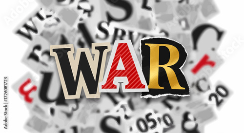 Vector illustration of the word war on a newsprint background