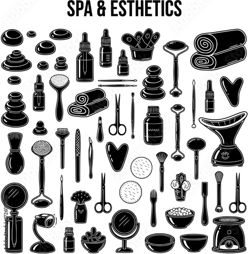 Spa  Esthetics Icons: Black and White Line Art Illustration for Wellness and Beauty Concepts