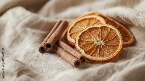 Fototapeta Naklejka Na Ścianę i Meble -  Dried orange cinnamon decor