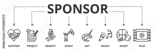 Sponsor banner vector illustration concept with icon of support, project, benefit, art, event, music, sport, and film