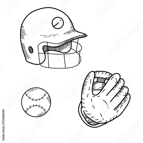 Vector illustration of baseball equipment. Ideal for merchandise, team graphics, and baseball-themed projects.

