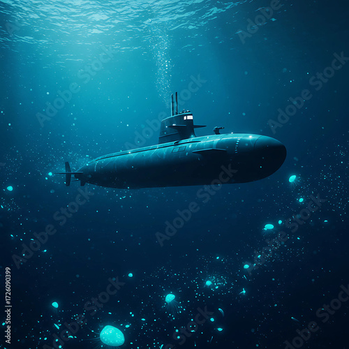 Wallpaper Mural Submarine Exploring the Deep Ocean with Bioluminescent Jellyfish Torontodigital.ca