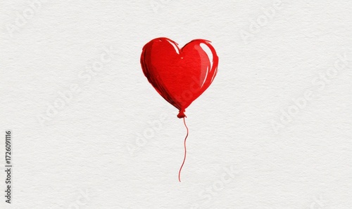Red Heart Balloon Floating on White Background - Symbol of Love.