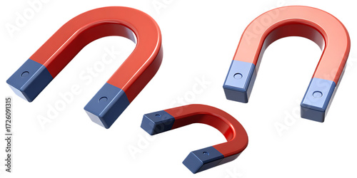 set of classic traditional red blue u shaped isolated on white background, png, ai generated