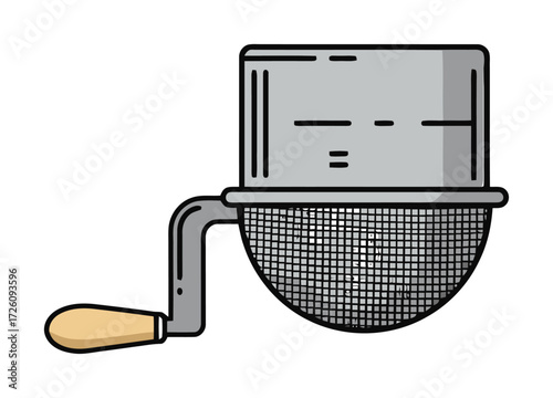 Flour Sifter Vector, Hand Crank, Simple Design