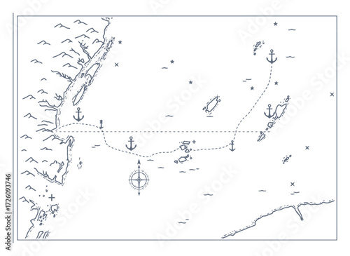 Nautical Chart Vector - Minimalist Sea Route Design