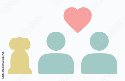 Mother, father, dog, family, happy, parents, heart, friendship, people, love, affection, mental health, relationship. Set, icon, vector, symbol, illustration