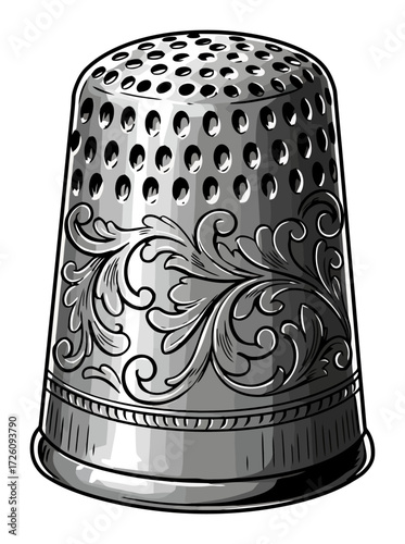 Ornate Silver Thimble Vector Illustration