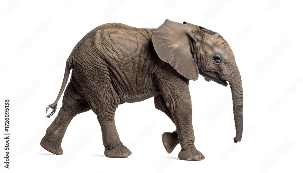 Obraz premium Young African elephant walking profile